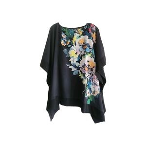Nina Leonard 2-piece Watercolor Floral Printed Chiffon Poncho w/Camisole MED
